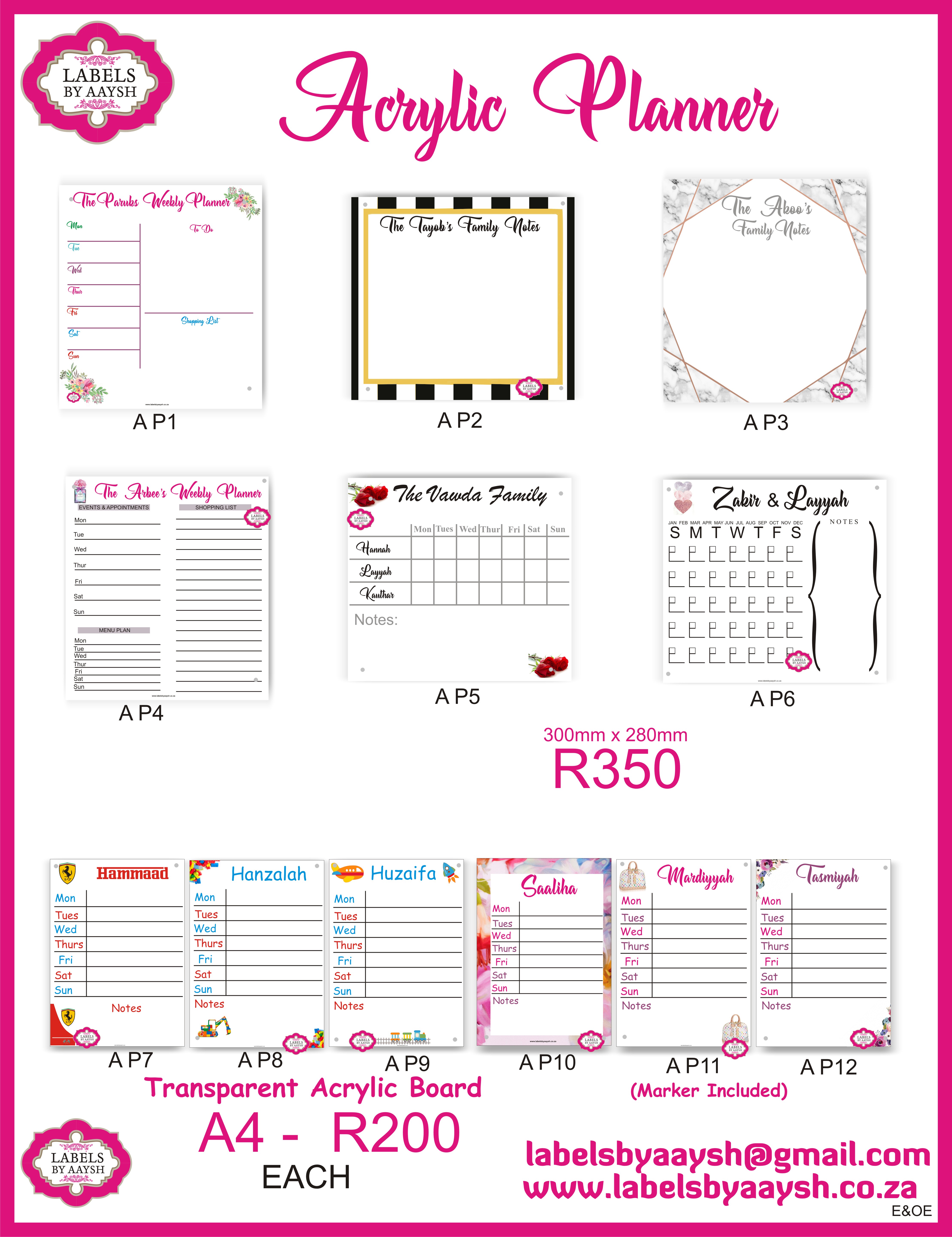 Acrylic weekly planner ad